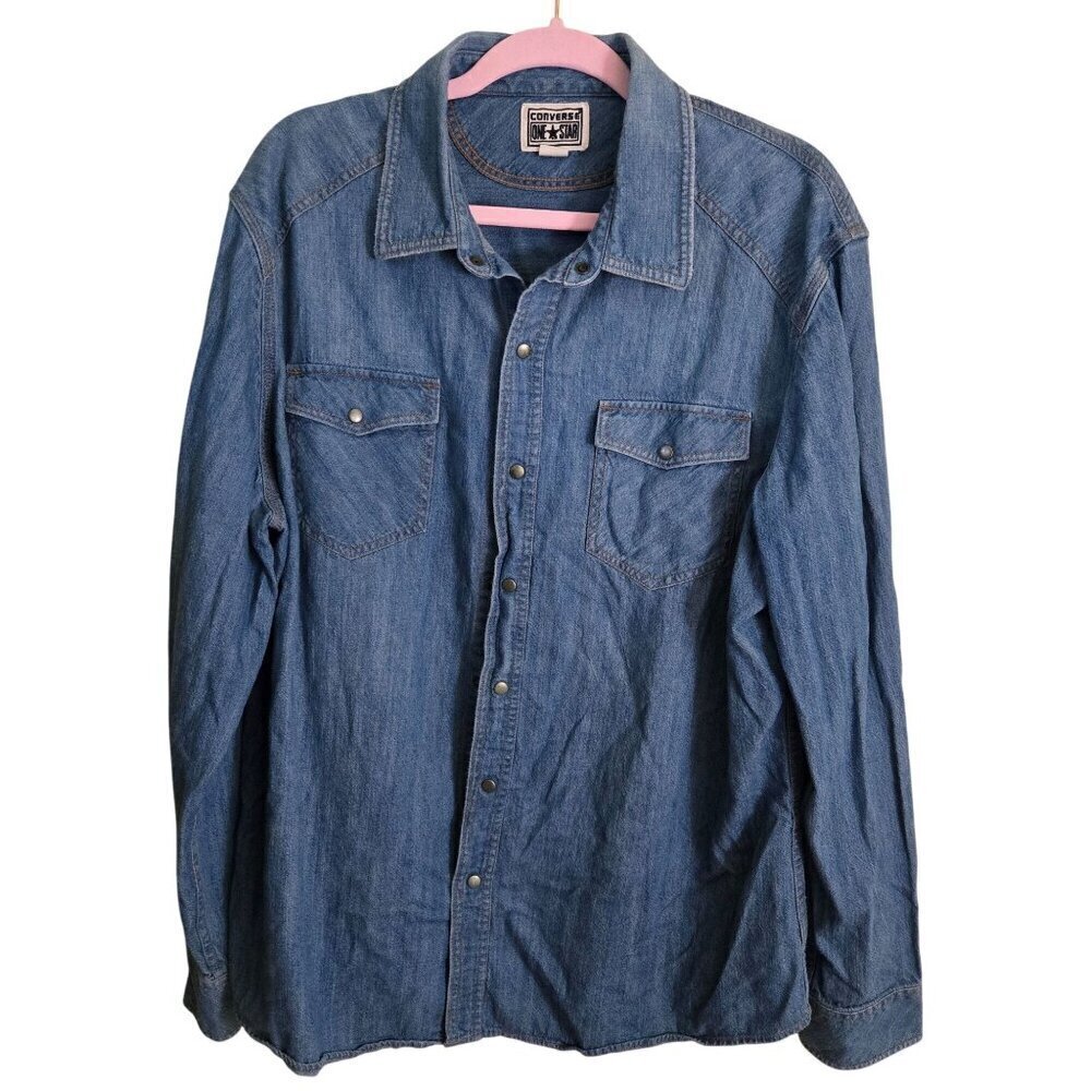 Converse One Star Vintage Snap Western Denim Cotton Shirt Size XL